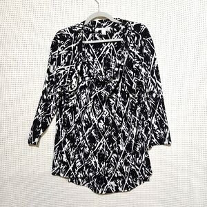 Kenneth Cole 2xl Black and White  Women's Top Cowl Neck Long Sleeve Lightweight
